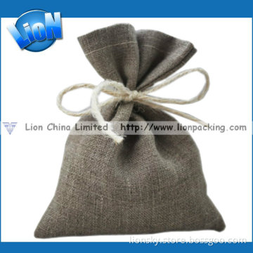 Shabby Natural Fabric Burlap Hemp Pouch with Rope (E-134)